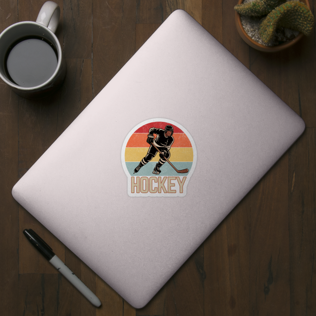 Retro Hockey Player Vintage Sunset Sports Design by WarFX Designs